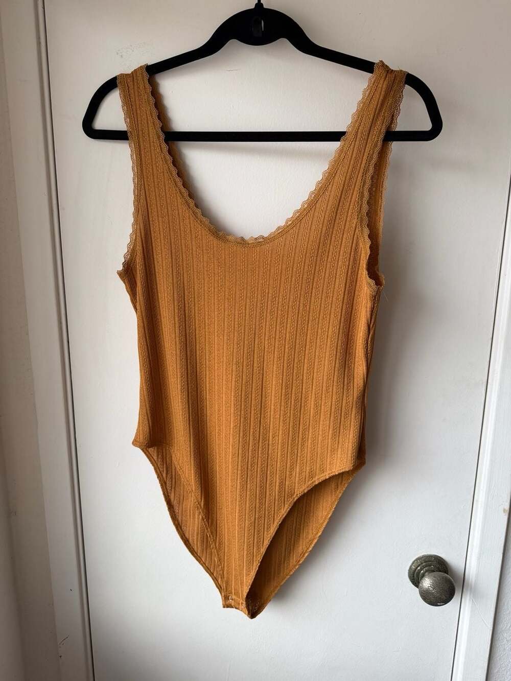 Forever 21 Ribbed Lace Bodysuit Size L Mustard Yellow